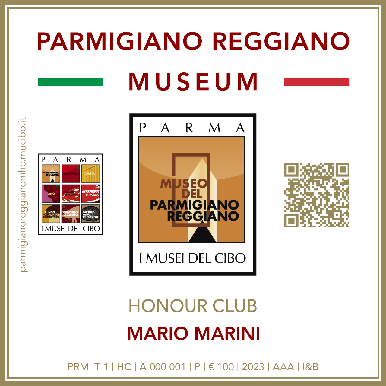 Parmigiano Reggiano Museum Honour Club - Token Id A 000 001 - MARIO MARINI