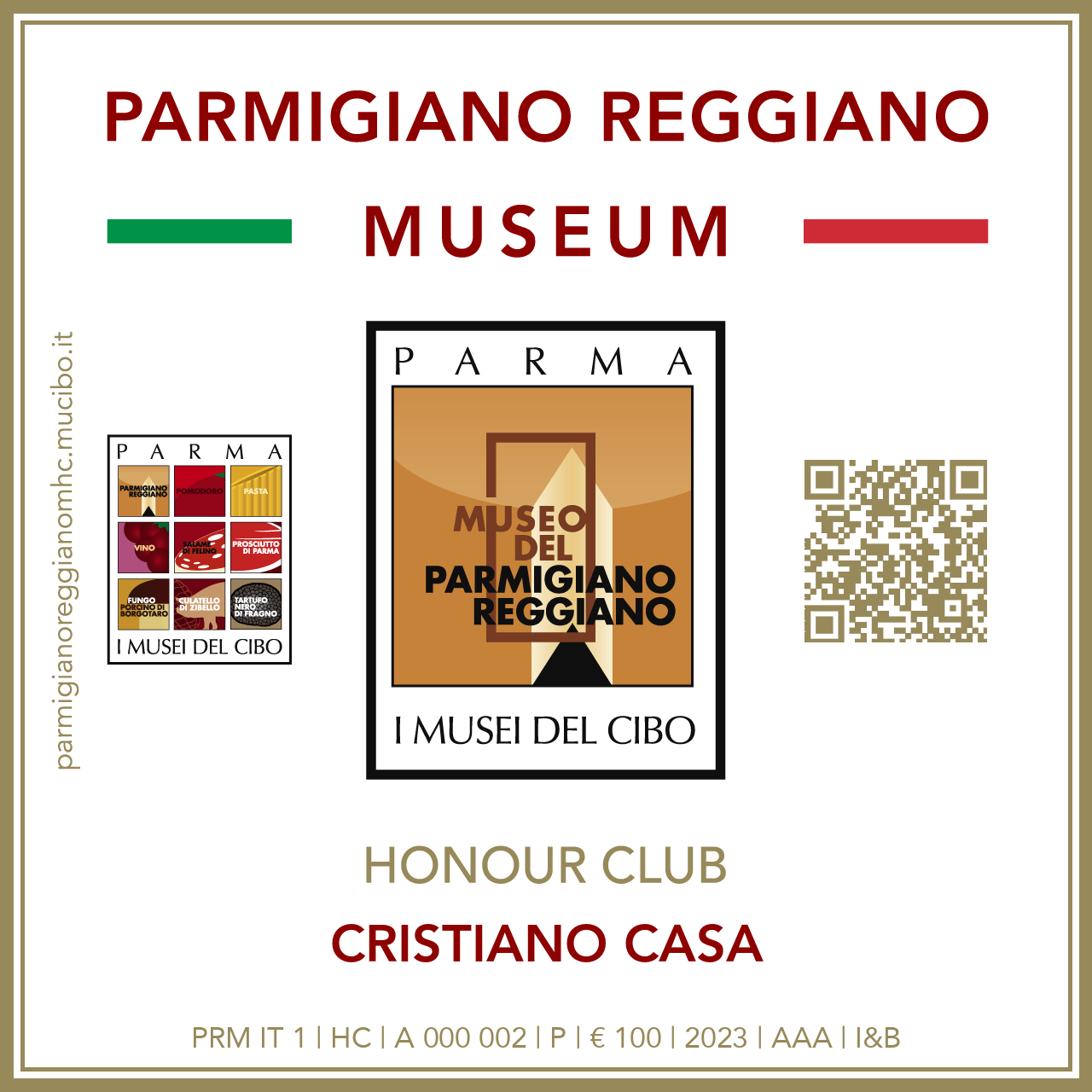 Parmigiano Reggiano Museum Honour Club - Token Id A 000 002 - CRISTIANO CASA