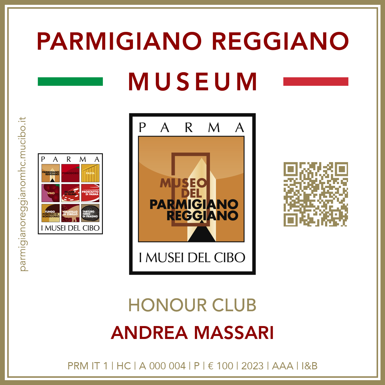 Parmigiano Reggiano Museum Honour Club - Token Id A 000 004 - ANDREA MASSARI
